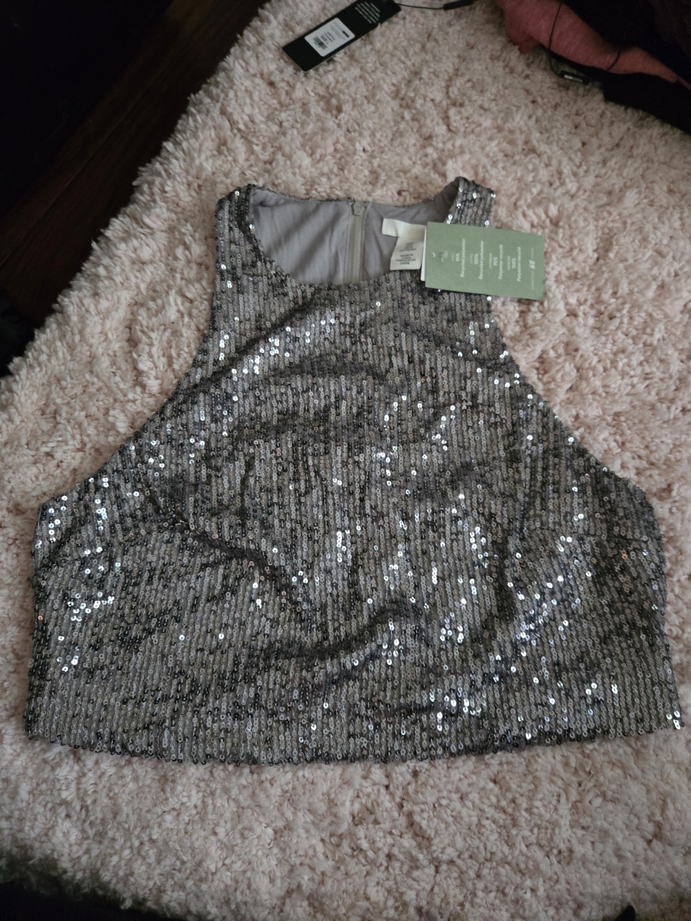 H&M Silver Sequin Crop Halter Tank Top - Women's